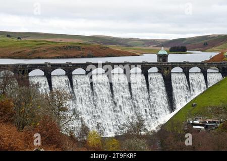 Craig Goch Reservoir and dam - the very top dam in the Elan Valley and in the county of Powys Mid Wales in November Stock Photo