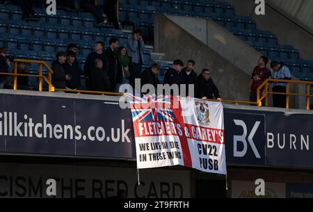 Coventry City banners are fixed to the stands before the Sky Bet Championship match at The Den, London. Picture date: Saturday November 25, 2023. Stock Photo