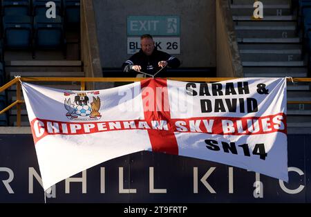 Coventry City banners are fixed to the stands before the Sky Bet Championship match at The Den, London. Picture date: Saturday November 25, 2023. Stock Photo