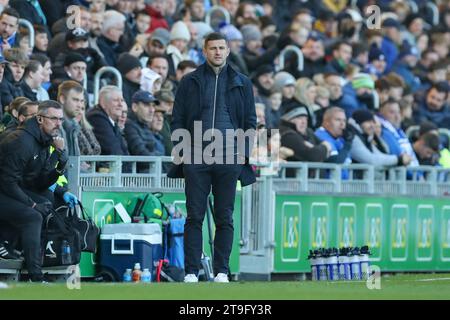 Portsmouth, UK. 25th Nov, 2023. Portsmouth Manager John Mousinho during the Portsmouth FC v Blackpool FC sky bet EFL League One match at Fratton Park, Portsmouth, England, United Kingdom on 25 November 2023 Credit: Every Second Media/Alamy Live News Stock Photo