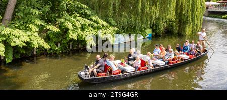 Burg, Germany - July 22, 2023: Trip with traditional punting boat in Spreewald Venice of Germany between Dresden and Berlin in Brandenburg state in Germany Stock Photo