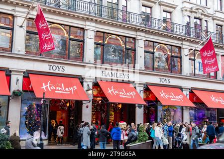 LONDON- NOVEMBER 23, 2023: Hamleys toy shop on Regent Street, famous old toy store in landmark London shopping destination Stock Photo