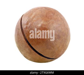 Macadamia nut one whole sawn isolated on a white background with clipping path. Full depth of field. Stock Photo