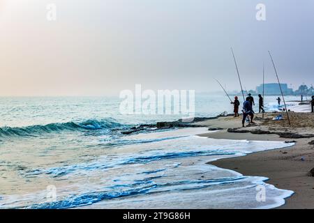 RAS TANURA beach in Jubail, Saudi Arabia, is a popular destination for fishing enthusiast. Many Locals and Visitors enjoy fishing at RAS TANURA beach Stock Photo