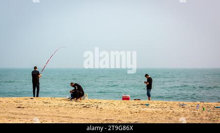 RAS TANURA beach in Jubail, Saudi Arabia, is a popular destination for fishing enthusiast. Many Locals and Visitors enjoy fishing at RAS TANURA beach Stock Photo