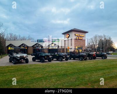 New Hartford, New York - Nov 23, 2022: Wide Landscape View of Harley Davidson Dealership Building Exterior. Stock Photo