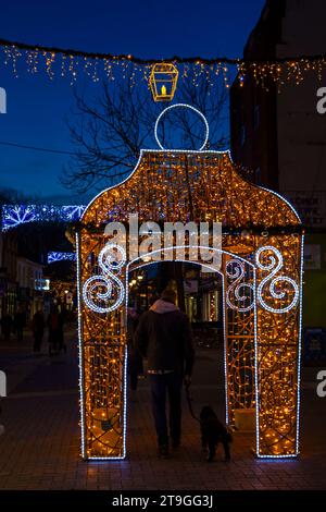 Poole, Dorset UK. 25th November 2022. Poole Christmas Maritime Light Festival launches today at Poole, Dorset, as crowds flock to see the illuminations and thousands of lights on display around the nautical trail, a free event for the whole family from today until 2nd January. There was some doubt  earlier whether the event would go ahead due to the challenges being faced by BCP Council over the budget with other events being cancelled or scaled back. Credit: Carolyn Jenkins/Alamy Live News Stock Photo