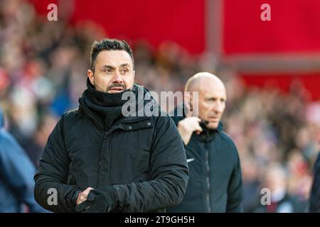 The City Ground, Nottingham, UK. 25th Nov, 2023. Premier League Football, Nottingham Forest versus Brighton and Hove Albion; Brighton Head Coach Roberto De Zerbi Credit: Action Plus Sports/Alamy Live News Stock Photo