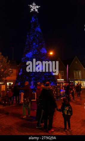 Poole, Dorset UK. 25th November 2022. Poole Christmas Maritime Light Festival launches today at Poole, Dorset, as crowds flock to see the illuminations and thousands of lights on display around the nautical trail, a free event for the whole family from today until 2nd January. There was some doubt  earlier whether the event would go ahead due to the challenges being faced by BCP Council over the budget with other events being cancelled or scaled back. Credit: Carolyn Jenkins/Alamy Live News Stock Photo