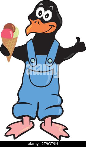 Illustration of cartoon penguin with ice cream Stock Vector