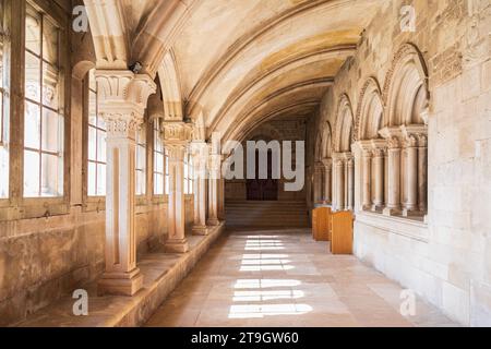 Vezelay, FRANCE - JULY 20, 2023: Cloister of landmark Saint Mary Magdalene basilica now on UNESCO list of World Heritage sites. Stock Photo