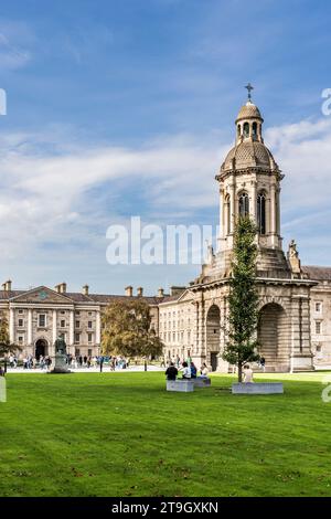 The Campanile built in mid 19th century by Sir Charles Lanyon, in the Campus of Trinity College, Dublin city center, Ireland Stock Photo