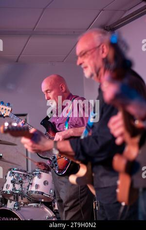 In Charsfield village hall a two night reunion of the Fat Band with many guest singers and extended family members to remember James Holloway Stock Photo
