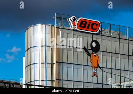 Facade of the Bic headquarters building. Bic is a French industrial group and a world leader in stationery, pens, shavers and lighters Stock Photo