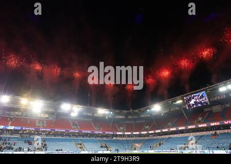 Oslo, Norway. 25th Nov, 2023. Oslo, Norway, November 25th 2023: Fireworks are seen after the Norwegian Championship final football match between Rosenborg and Valerenga at Ullevaal Stadium in Oslo, Norway (Ane Frosaker/SPP) Credit: SPP Sport Press Photo. /Alamy Live News Stock Photo