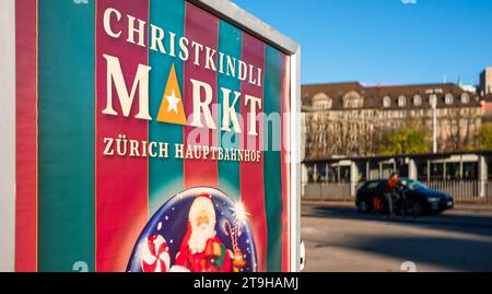 Zurich, Switzerland - November 23, 2023: Traditional Christmas fair (market) at the railway station in Zurich Stock Photo