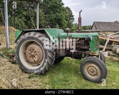 Czech historical tractors - Zetor 25 tractor, still used at traditional small family farm, veteran vintage diesel tractor Zetor-mechanization Stock Photo