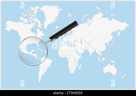 Enlarge Belize with a magnifying glass on a folded map of the world ...