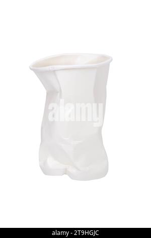 Crumbled White paper coffee cup on white background. With clipping path ...