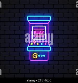 Vintage cartoon design template with retro game neon icon on light background for video game design. Stock Vector