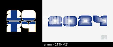 Happy New Year 2024 With Finland Flag Inside Illustration 2024 HAPPY   Year 2024 With Flag Of Finland And In Color Palate Of Finland Flag Happy New Year 2024 In Two Different Style New Year Design For Calendar Posters 2t9hm21 