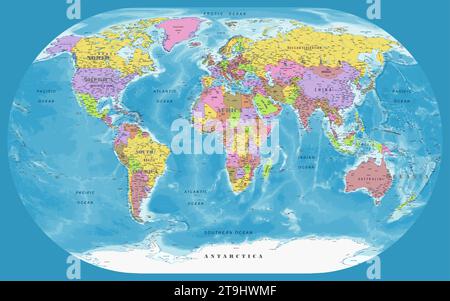 Political world map Contains information licensed under the Open Government License Canada Winkel II map projection Stock Vector