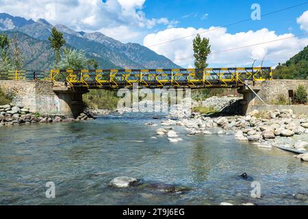 Lidder river flowing at Amarnath Yatra base camp in Pahalgam, Jammu Kashmir,India. Stock Photo