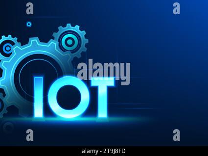 Internet of Things technology IoT placed in front of the gear It means providing real-time access to devices connected to the cloud and the internet. Stock Vector