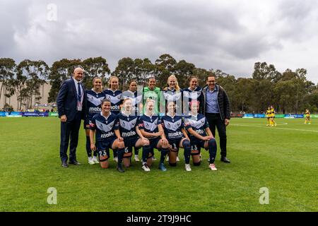 Bundoora, Australia. 26 November, 2023. Melbourne Victory Women's starting XI. Credit: James Forrester/Alamy Live News Stock Photo