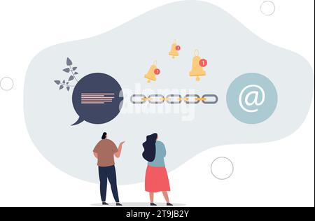 Chained communications with linked user notifications.Continuous flow with digital message and connection between chain parts . Stock Vector