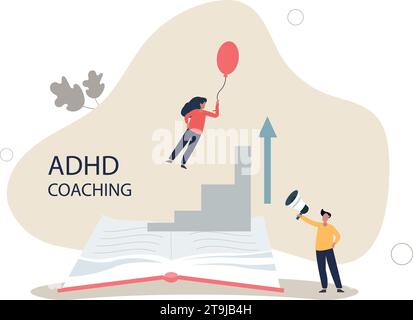 ADHD coaching or learning how to deal with mental problem.Attention deficit and hyperactivity disorder challenge for children . Stock Vector