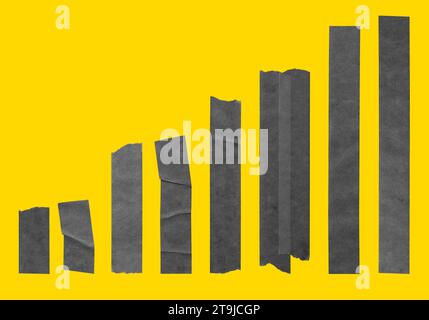 Collection of different duct tape strips. Adhesive tape isolated on yellow background. Growth concept. Stock Photo
