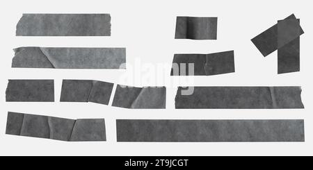 Set of grey tapes on white background. Silver grey repair duct tape pieces isolated. Stock Photo