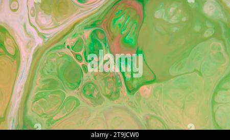 Green Pink Fluid Art Texture. Multicolored Waves and Blurred Motion Stock Photo