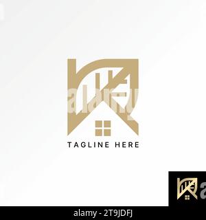 Logo design graphic concept creative premium abstract vector stock unique initial letter K font leaf roof house. Related monogram home property nature Stock Vector