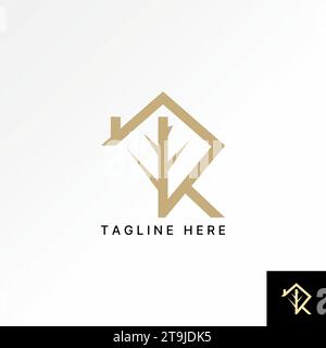 Logo design graphic concept creative premium abstract vector stock unique initial letter K font roof house stalk. Related monogram property leaf tree Stock Vector