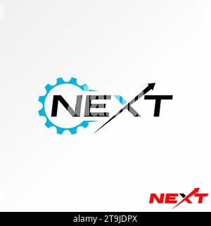 Logo design graphic concept creative premium abstract vector stock unique letter word NEXT font gear arrow Related to monogram typography fast machine Stock Vector