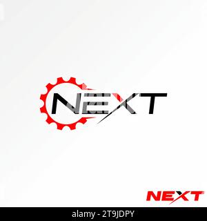 Logo design graphic concept creative premium abstract vector stock unique letter word NEXT font with gear. Related to monogram typography fast machine Stock Vector