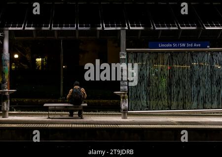 A rainy night on the streets of Portland, Oregon, USA [No model release; editorial licensing only] Stock Photo