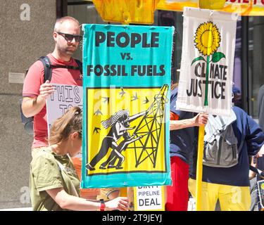 San Francisco, CA - Sept 1, 2022: Unidentified protestors holding signs