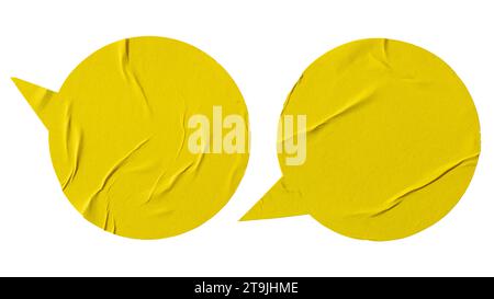 Yellow speech balloon paper stickers on white background with clipping path Stock Photo