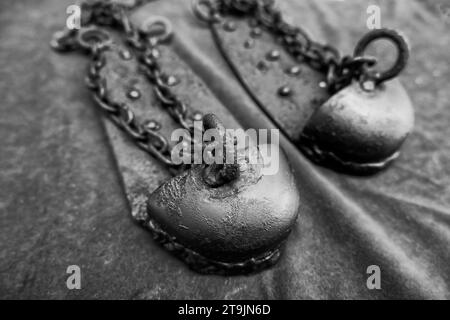 Detail of medieval torture instruments of the inquisition, history Stock Photo