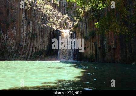 Basaltic Prisms of Santa Maria Regla. Tall columns of basalt rock in canyon, Huasca de Ocampo, Mexico Stock Photo