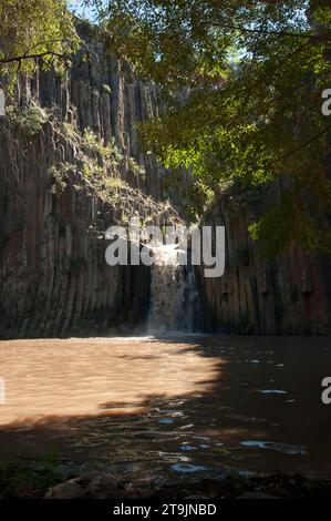 Basaltic Prisms of Santa Maria Regla. Tall columns of basalt rock in canyon, Huasca de Ocampo, Mexico Stock Photo