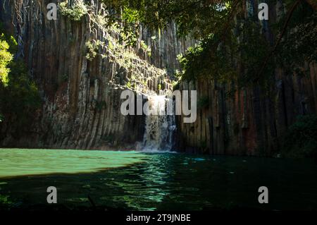 Basaltic Prisms of Santa Maria Regla. Tall columns of basalt rock in canyon, Huasca de Ocampo, Mexico Stock Photo