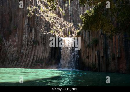 Basaltic Prisms of Santa Maria Regla. Tall columns of basalt rock in canyon, Huasca de Ocampo, Mexico Stock Photo