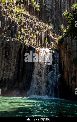 Basaltic Prisms of Santa Maria Regla. Tall columns of basalt rock in canyon, Huasca de Ocampo, Mexico Stock Photo