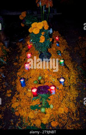 Celebration of the Day of the Dead in a Mexican cemetery. Stock Photo