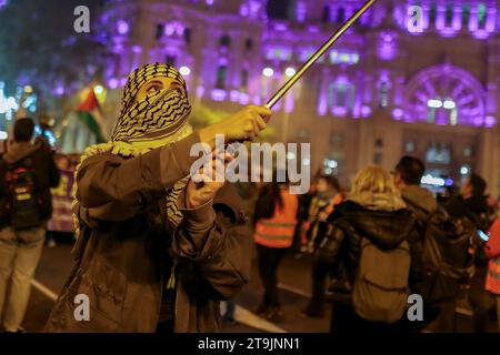Madrid, Spain. 25th Nov, 2023. A protester takes part during the demonstration. People have demonstrated in the streets of central Madrid to commemorate a new international day against sexist violence. (Photo by David Canales/SOPA Images/Sipa USA) Credit: Sipa USA/Alamy Live News Stock Photo