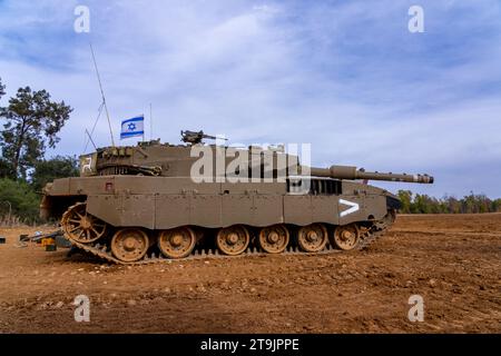 November 23, 2033 Israeli armoured forces parked on the outskirts of the Gaza Strip preparing to enter in order to release the abducted civilians and Stock Photo